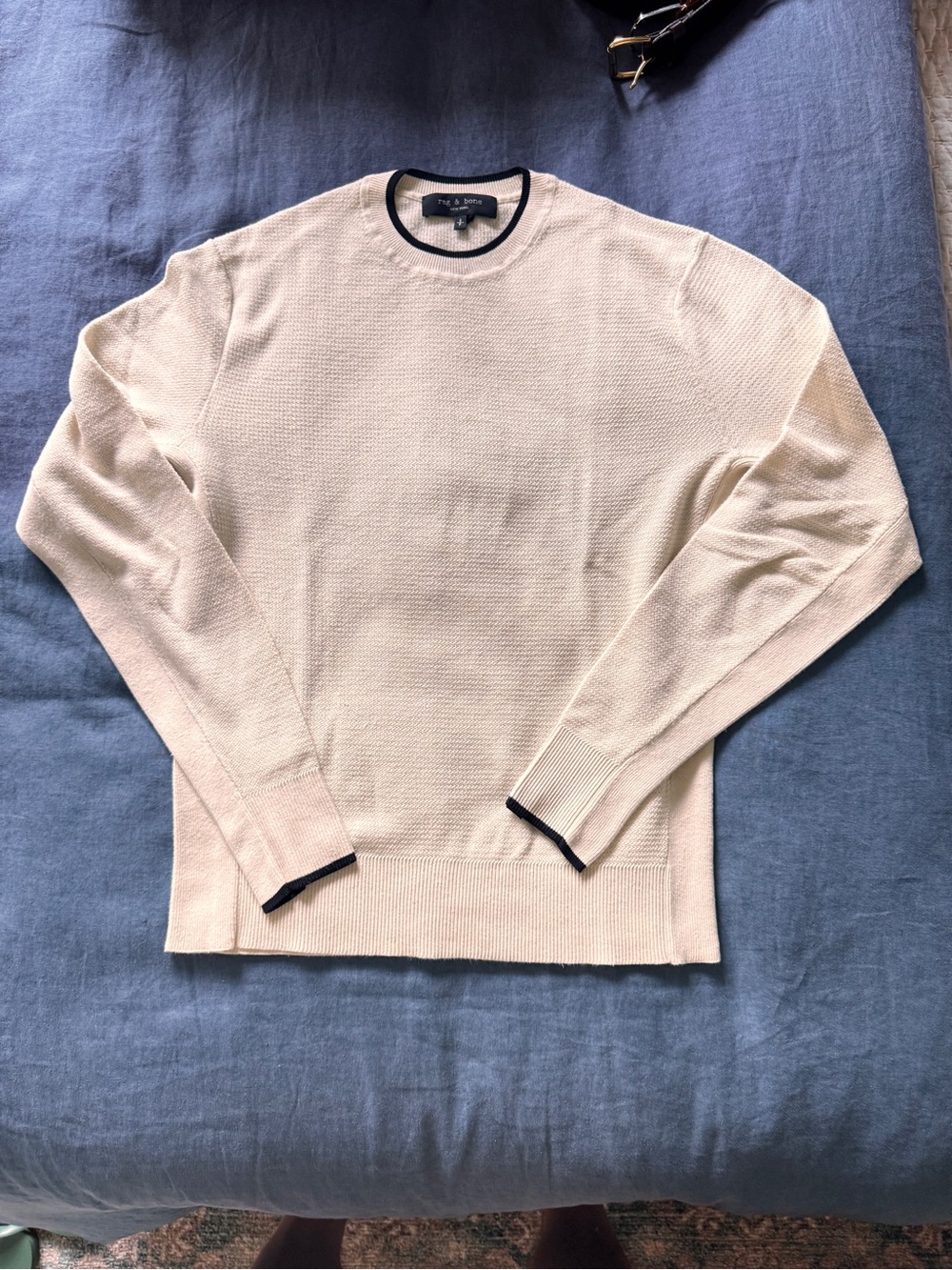 Rag & Bone Cream Crewneck Sweater with Black Trim (S)